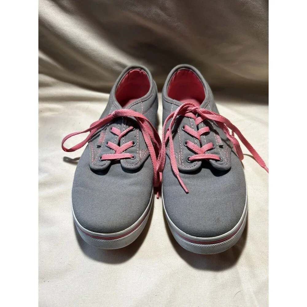 Vans Off The Wall Grey Pink Lace Up Sneakers Missy sz 5 Very Nice